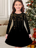 3-10T Kid Girl Flower Long Sleeve Crew Neck Spring Autumn Dresses