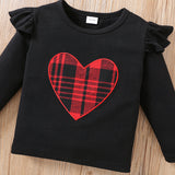 18M-6Y Kid Baby Girls Spring  Autumn Valentine's Day Plaid Love Embroidery 2 Pcs Set