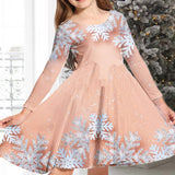 Princess Dress Girls Skirt New Swing Dress Christmas Long Sleeve Crew Neck Skirt