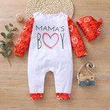 Newborn Baby Boy Full Moon Spring Autumn Letter Printed Rompers