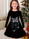 2-10T Kid Girl Christmas Long Sleeve Fashion Casual 3D Print Dresses