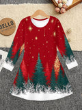 3-12Y Kid Girl Christmas Autumn Winter Long Sleeve 3D Printing Dresses