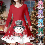 3-10Y Kid Girl Winter Snow Printed Long-sleeved Dresses
