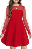 Kid Girls Lace Long-sleeved Solid Cute Princess Dress