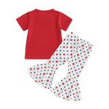 Summer Kid Baby Girl Independence Day Short Sleeve Flared 2 Pcs Set
