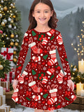 2-10T Kid Girl Crew Neck Long-sleeved Flower Casual Dresses