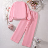 5-14Y Kid Girl Spring Autumn Love Long-sleeved Casual Suit 2 Pcs Set