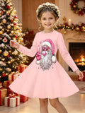 3-12Y Kid Girl Christmas Long Sleeve 3D Printed Dresses