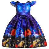 Kid Girl Halloween Pumpkin Lantern Ghost Fairy Cartoon Print Dresses