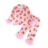 1-8T Kid Baby Girl Halloween  Pumpkin Print Pajamas 2 Pcs Set