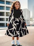 INS Girl Floral Print Decorative Long Sleeve Stand-Up Neck Bubble Sleeve Simple Dress