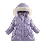 Girls' Winter New Cotton Clothes Children's Bright Leather Leave-in Hooded Cotton Jacket