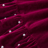 2-8Y Kid Girls Velvet Pearl Medium Long Christmas New Year Dresses