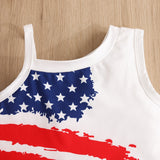 Independence Day Kid Baby Girls Shoulder Suspender Flag Printed Denim 2 Pcs Set