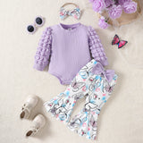 Baby Girl Long Sleeve Ribbed Stitching Puff Sleeve 2 Pcs Sets