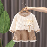 1-6T Kid Baby Girls Autumn Winter Knitted Suit 2 Pcs Set