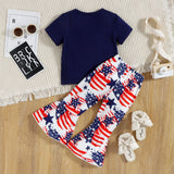 Kid Baby Girl American Independence Day Star Printing Short Sleeve Flared 2 Pcs Set