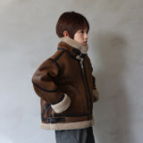 1-14T Kid Boy Girl Fur Integrated Jacket Leather Jacket Coats