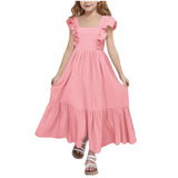 Kid Girl Summer Sweet Square Neck Flying Sleeve Backless Dresses