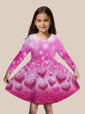 2-10T Kid Girl Christmas Long Sleeve Fashion Casual 3D Print Dresses