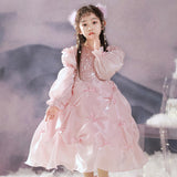 Kid Baby Girl Pink Yarn Princess Flower Wedding Piano Performance Dresses