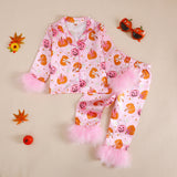 1-8T Kid Baby Girl Halloween  Pumpkin Print Pajamas 2 Pcs Set