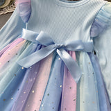 Kid Baby Girls Long-sleeved Korean Gradual Mesh Princess Dresses