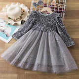 Kid Girls Long-sleeved Sequined Princess Mesh Tutu Dresses