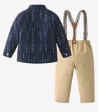 6M-8T Kid Boy British Long-sleeved Overalls Suit 4 Pcs Set
