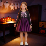 3-8Y Kid Girls Princess Halloween Skull Print Stitching Mesh Dresses