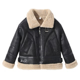 1-14T Kid Boy Girl Fur Integrated Jacket Leather Jacket Coats