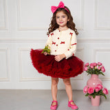 2-6Y Kid Baby Girl Christmas Long-sleeved Versatile Bow Knitted Suits 3 Pcs/Set