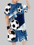 2-12T Kid Baby Boy Summer Sports Set Football 3D Printed Quick-drying 2 Pcs Set