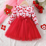 1-6T Kid Baby Girl Summer Love Patchwork Mesh Long Sleeved Dress