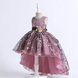 Kid Girls Princess Trailing Birthday Flower Host Piano Dress