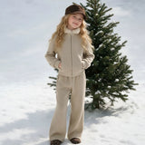 4-14T Kid Girl Fur Collar TikTok Design INS Style Zipper Suits 2 Pcs Set