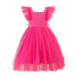 1-5T Kid Baby Girls Flying Sleeve Flower Performance Dress