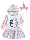 Kid Baby Girl Unicorn Rainbow Hooded Casual Dress