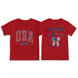 Kid Boy Girl Round Neck Short Sleeves Loose Casual Summer Independence Day T-shirt