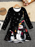 3-12Y Kid Girl Christmas  Autumn Winter Long-sleeved  3D Print Dresses