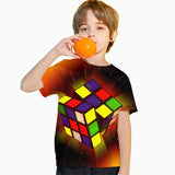 Kid Boy Rubik Cube 3D Digital Printing Casual Short-sleeved T-shirt