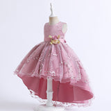 Kid Girls Princess Trailing Birthday Flower Host Piano Dress
