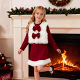 5-14Y Kid Girls Winter Christmas Red White Plush 2 Pcs Set