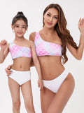 Family Matching Parent-child Single Shoulder Split Swimsuit Three-piece Set
