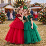 4-14T Kid Girl Princess Temperament Long Dress Mesh Christmas Dresses