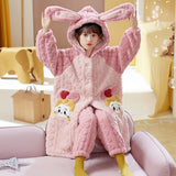 Kid Girl Coral Fleece Pajamas Autumn Winter Thick Flannel Bathrobe