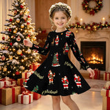 3-12Y Kid Girls Long Sleeve 3D Printed Christmas Casual Dresses