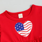 Independence Day Kid Baby Girl Fly Sleeve Love Star Stripe Flared 2 Pcs Set