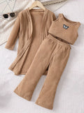 INS Girls Autumn Fashion Vest Pants Solid Color Long Sleeve Jacket Children's Casual Fashion Suit