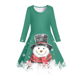 3-10Y Kid Girl Winter Snow Printed Long-sleeved Dresses